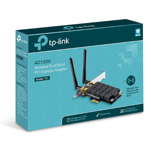 TP-Link AC1300 Dual Band PCI-E Wi-Fi Adapter for Desktop – Archer T6E with Dual Antennas & Heat Sink