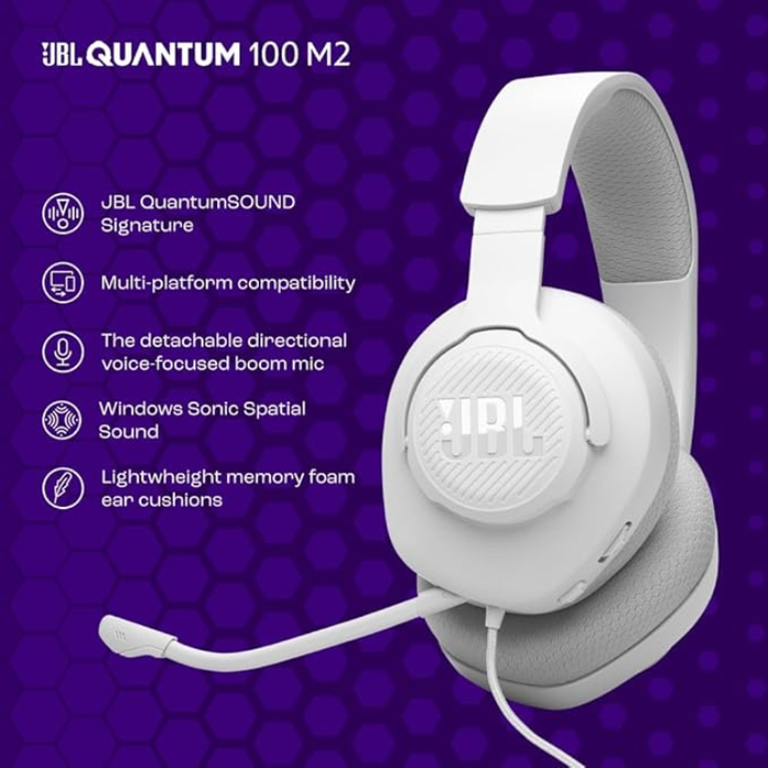 JBL Quantum 100M2 Wired Over-Ear Gaming Headset with JBL QuantumSOUND Signature, Detachable Boom Mic, Multi-Platform Compatibility, and Memory Foam Comfort