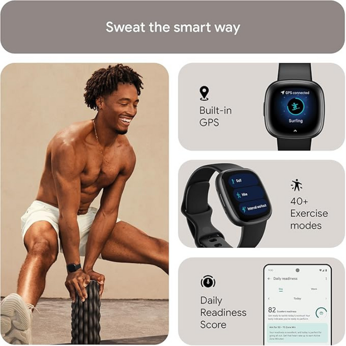 Fitbit Versa 4 Smartwatch – Black/Graphite, GPS, Heart Rate, Sleep & Fitness Tracking