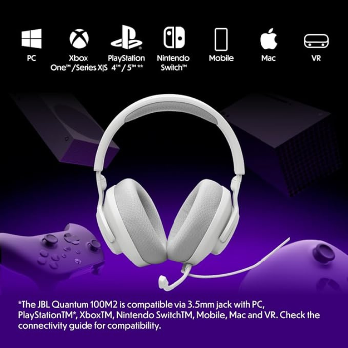 JBL Quantum 100M2 Wired Over-Ear Gaming Headset with JBL QuantumSOUND Signature, Detachable Boom Mic, Multi-Platform Compatibility, and Memory Foam Comfort