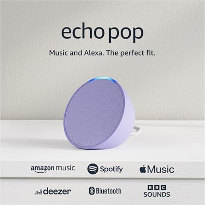 Echo Pop (Newest gen) Full sound compact Wi-Fi and Bluetooth smart speaker with Alexa - Glacier White/Midnight Teal/Lavender Bloom
