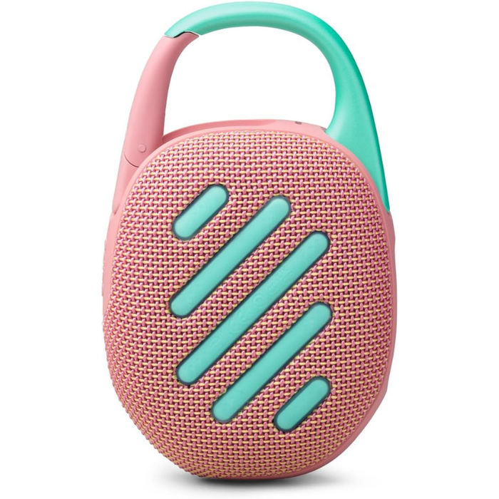 JBL Clip 5 Ultra-Portable Bluetooth Speaker – Powerful JBL Pro Sound, 12H Playtime, PlaytimeBoost, IP67 Waterproof & Dustproof, Built-in Carabiner – Black & Pink
