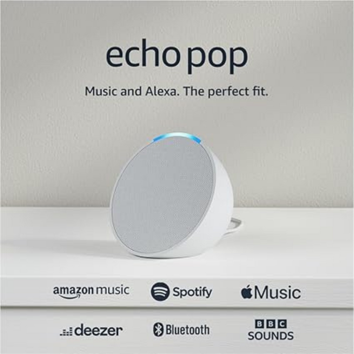 Echo Pop (Newest gen) Full sound compact Wi-Fi and Bluetooth smart speaker with Alexa - Glacier White/Midnight Teal/Lavender Bloom