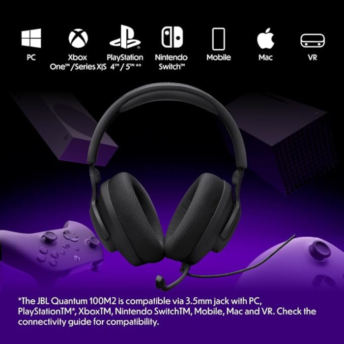 JBL Quantum 100M2 Wired Over-Ear Gaming Headset with JBL QuantumSOUND Signature, Detachable Boom Mic, Multi-Platform Compatibility, and Memory Foam Comfort