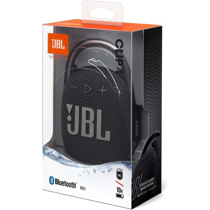 JBL Clip 4 Portable Bluetooth Speaker – Powerful JBL Pro Sound, 10H Playtime, IP67 Waterproof & Dustproof, Built-in Carabiner – Black & White