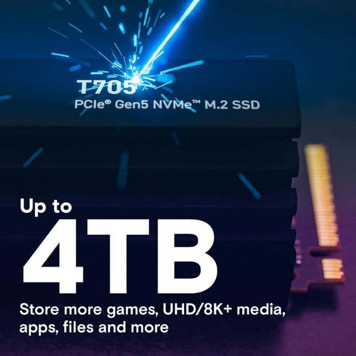 Crucial T705 1TB NVMe PCIe Gen5 M.2 Solid State Drive with Heatsink - Black