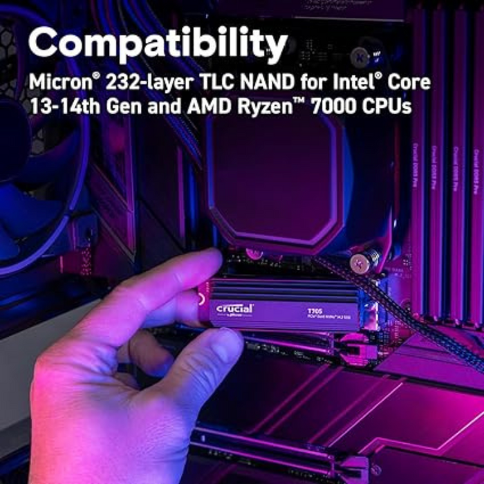 Crucial T705 1TB NVMe PCIe Gen5 M.2 Solid State Drive with Heatsink - Black