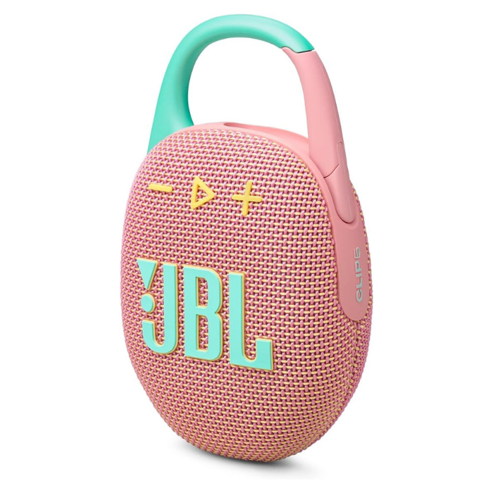 JBL Clip 5 Ultra-Portable Bluetooth Speaker – Powerful JBL Pro Sound, 12H Playtime, PlaytimeBoost, IP67 Waterproof & Dustproof, Built-in Carabiner – Black & Pink