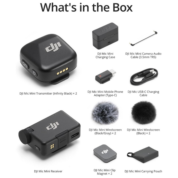 DJI Mic Mini (2 TX + 1 RX + Charging Case) Wireless Microphone Kit for Camera/iPhone/Android, Vlog