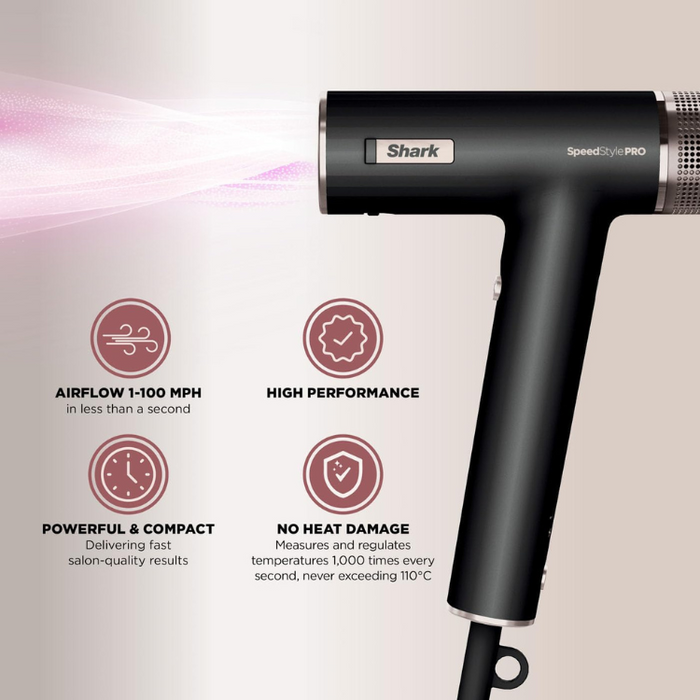 Shark SpeedStyle Pro 3-in-1 High-Velocity Hair Dryer System for Straight & Wavy Hair HD731UK - Black
