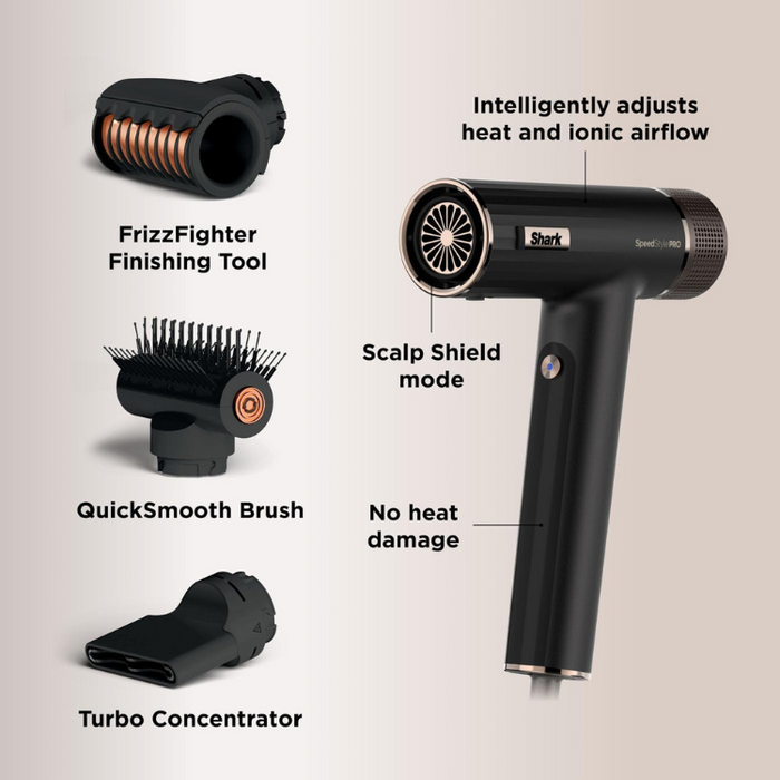 Shark SpeedStyle Pro 3-in-1 High-Velocity Hair Dryer System for Straight & Wavy Hair HD731UK - Black
